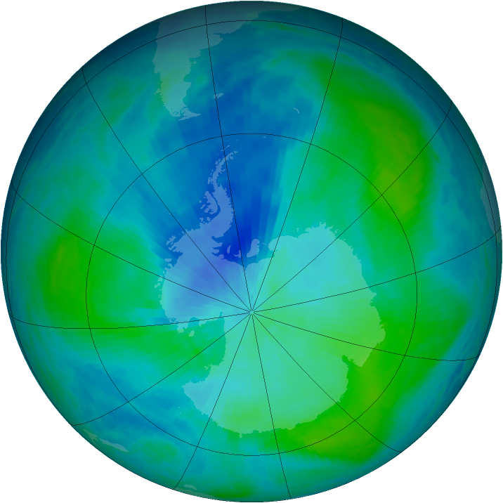 Antarctic ozone map for 25 February 1993